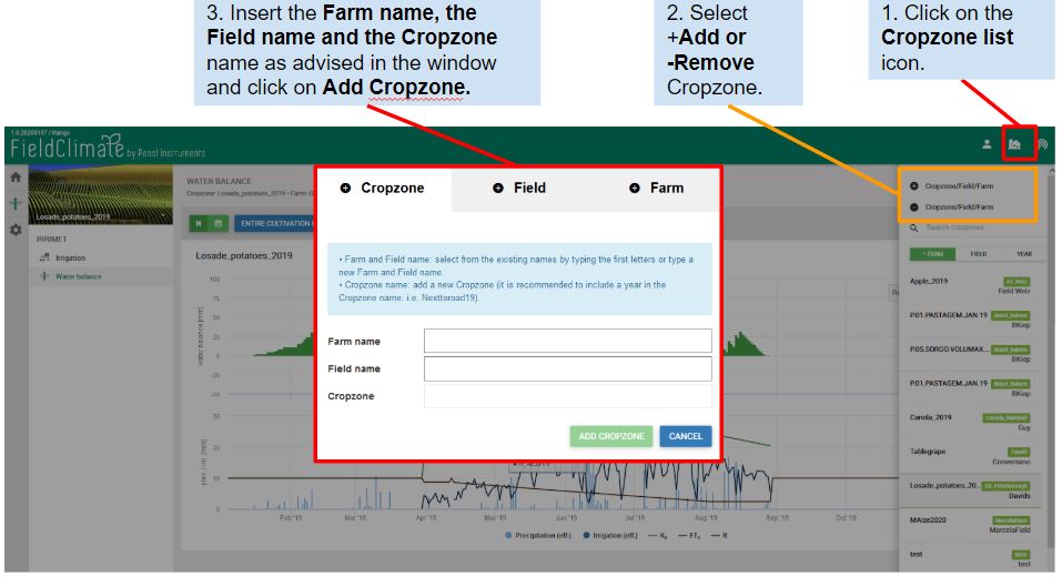 Figure 2: Snapshot of the ‘Add Cropzone’ option.