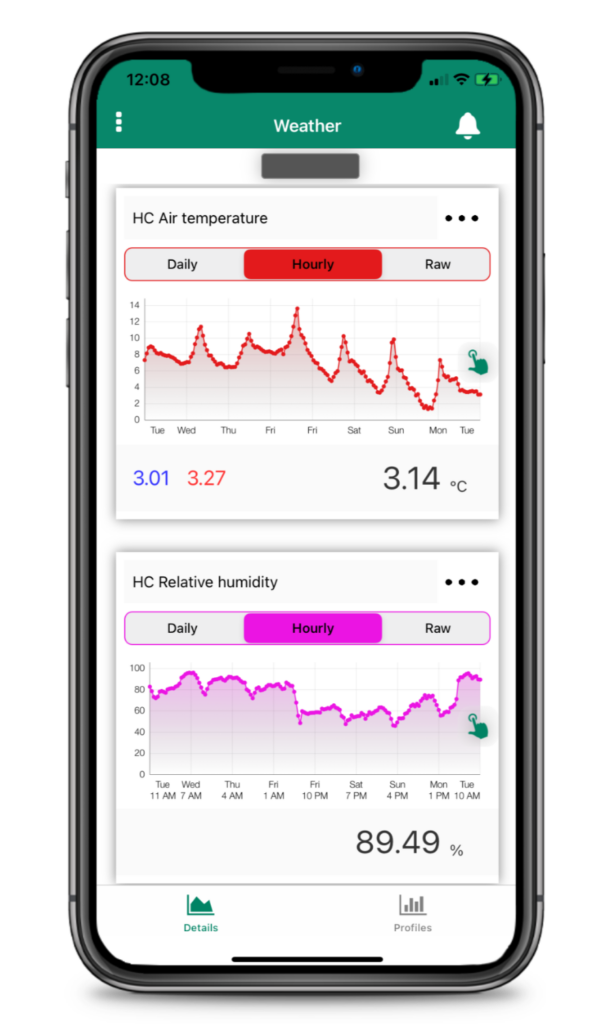 iOS FieldClimate screen of Weather Data